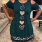 Women's Cold Shoulder Leopard Trim T-Shirt Dress