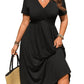 👗 LIMITED TIME 50% OFF! ✨ Plus Size V-Neck Ruched Short Sleeve Midi Dress with Flounce – A-Line Silhouette & Flowy Fabric 🌸