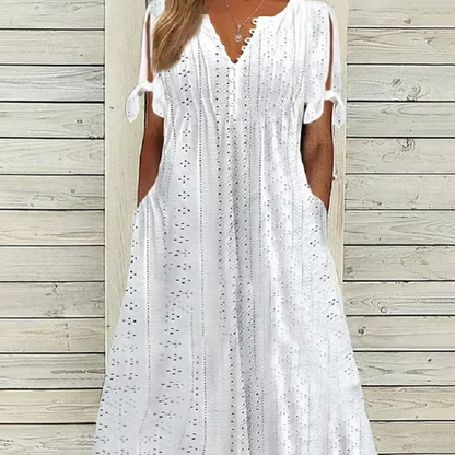 💃Vestido elegante sólido cuello pico calado de mujer