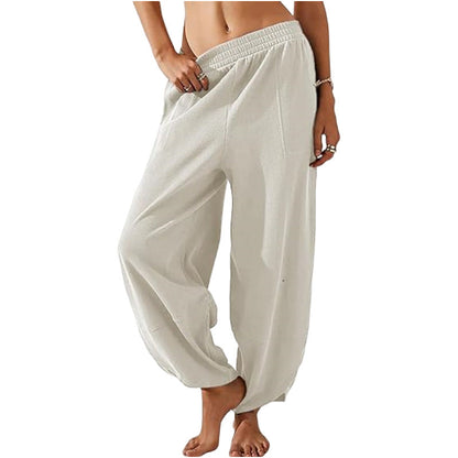 Pantalones casuales de cintura elástica y pierna ancha para mujer