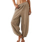 Pantalones casuales de cintura elástica y pierna ancha para mujer
