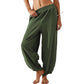 Pantalones casuales de cintura elástica y pierna ancha para mujer