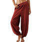Pantalones casuales de cintura elástica y pierna ancha para mujer
