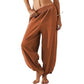 Pantalones casuales de cintura elástica y pierna ancha para mujer