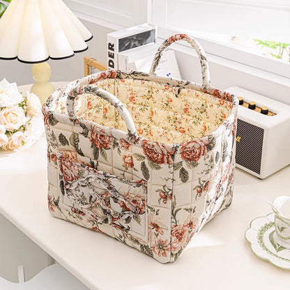 🧺 ¡OFERTA POR TIEMPO LIMITADO 50% DE DESCUENTO! 🌸 Cesta de Tela Floral Plegable – Gran Capacidad, Asas de Transporte y Diseño Vintage para el Hogar ✨