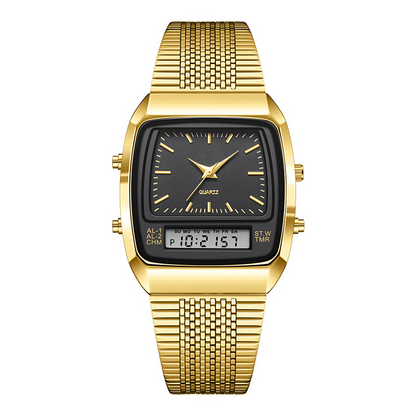 ⌚ LIMITED-TIME 50% OFF! 💥 Retro Style Square Face Multifunction Watch – Dual Display, Zinc Alloy, Stainless Steel ✨