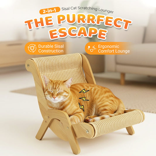 🔥HOT SALE 50% OFF! 🐱🛋️ Scratching and lounging in one — durable sisal + wooden frame beats flimsy cardboard. Curved for comfort, built to last, and saves your sofa. Your cat's new favorite spot. ✨