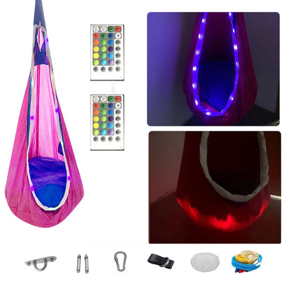 🌟 50% OFF! Light-Up Pod Swing Chair for Kids – Remote Control, Durable & Cozy Private Hideaway 🪑