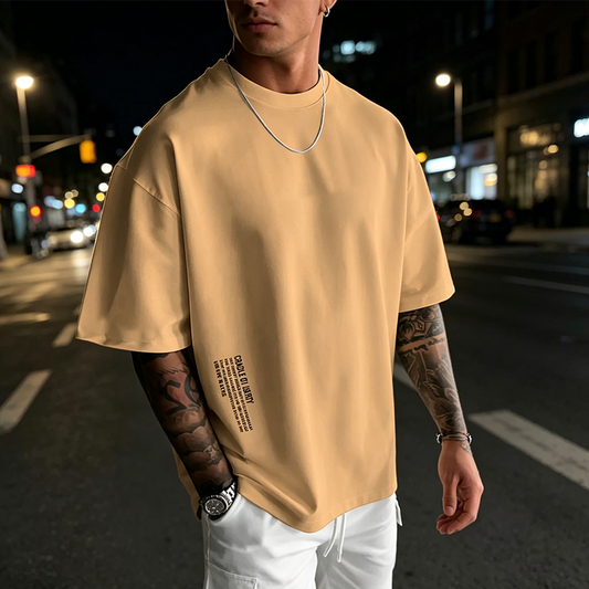 ✨ Camisa de manga corta de corte ancho para hombre – mezcla de algodón premium, estampado gráfico urbano y estilo🏙️ oversize casual