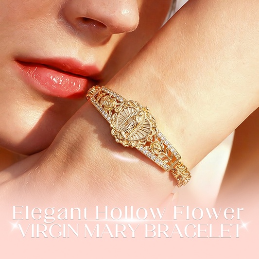 📿50% OFF!💥Elegant Hollow Flower Virgin Mary Bracelet – Filigree Design, Gold Plated, Faith Inspired ✨