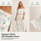 👗 ¡50% DE DESCUENTO AHORA! 🌸 Vestido largo (maxi) estampado de hombros descubiertos y manga corta – Estampado floral, cuerpo con volantes y bolsillos ocultos ✨