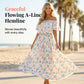 👗 ¡50% DE DESCUENTO AHORA! 🌸 Vestido largo (maxi) estampado de hombros descubiertos y manga corta – Estampado floral, cuerpo con volantes y bolsillos ocultos ✨