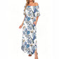 👗 ¡50% DE DESCUENTO AHORA! 🌸 Vestido largo (maxi) estampado de hombros descubiertos y manga corta – Estampado floral, cuerpo con volantes y bolsillos ocultos ✨