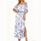 👗 ¡50% DE DESCUENTO AHORA! 🌸 Vestido largo (maxi) estampado de hombros descubiertos y manga corta – Estampado floral, cuerpo con volantes y bolsillos ocultos ✨