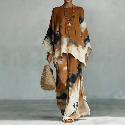 Conjunto de pantalones y top de pierna ancha y estampados abstractos