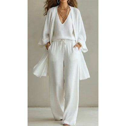 ⏳Oferta por tiempo limitado -50%⏰ Pantalón de pierna ancha elegante, parte interior y cárdigan (conjunto de 3 piezas) 🧥👚👖