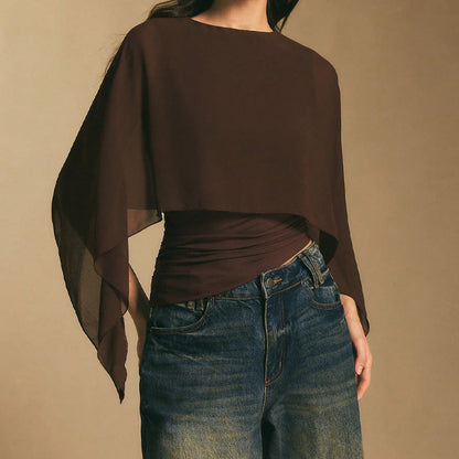 👗 ¡OFERTA POR TIEMPO LIMITADO 50% DE DESCUENTO! 🌹 Blusa Elegante de Mujer con Mangas de Chiffon – Diseño Asimétrico, Cintura Ajustada, Tejido Transpirable y Estilo de Día a Noche ✨