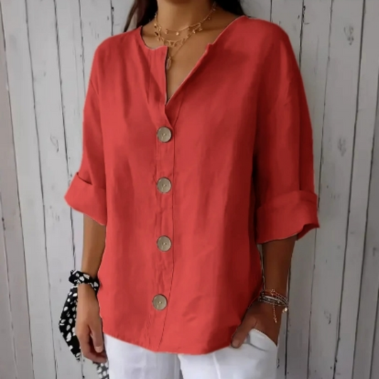 👔 ¡OFERTA RELÁMPAGO 50% DE DESCUENTO! 🍂 Blusa de Mujer Holgada de Botones – Cómoda, Transpirable, Anti-Arrugas y Estilo Versátil ✨