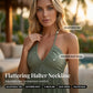 👗 ¡OFERTA DE VERANO 50% DE DESCUENTO! 🌺 Vestido Largo de Mujer Sin Espalda de Cuello Halter con Niveles – Escote en V, Tejido Fluido, Ajuste Seguro y Aire Vacacional ✨
