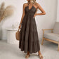 👗 ¡OFERTA DE VERANO 50% DE DESCUENTO! 🌺 Vestido Largo de Mujer Sin Espalda de Cuello Halter con Niveles – Escote en V, Tejido Fluido, Ajuste Seguro y Aire Vacacional ✨