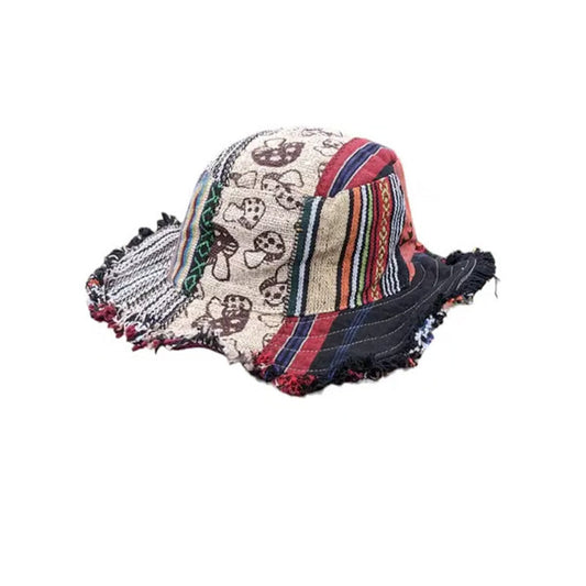 🧢Oferta caliente 🔥Sombrero de cáñamo tipo patchwork multicolor con bolsillo (estilo champiñón / hongo)