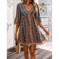 Vestido mini estampado bohemio con escote en V para mujer