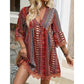 Vestido mini estampado bohemio con escote en V para mujer