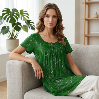 Camiseta de túnica plisada con estampado floral de mujer