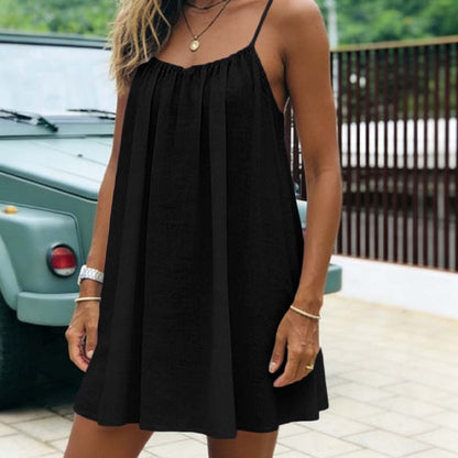 Vestido mini de tirantes tipo espagueti, sin espalda, para verano