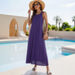 👗 ¡OFERTA POR TIEMPO LIMITADO -50%! ✨ Vestido largo (maxi) sin mangas para mujer – Color sólido, bolsillos laterales, corte en línea A, poliéster duradero 🌸