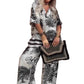 Conjunto Casual de Top con Escote en V y Pantalones Largos Estampados para Mujer
