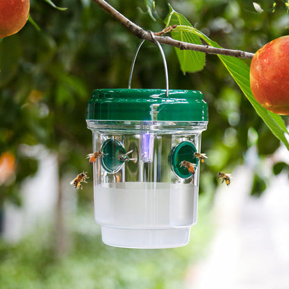 🐝 Trampa colgante para avispas con energía solar e iluminación LED - Doble canal de entrada
