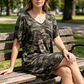 👗 ¡50% DE DESCUENTO AHORA! 🌿 Vestido camisero de camuflaje para mujer – Escote en V y bolsillos laterales – Corte relajado y dobladillo ribeteado – Talla grande (plus size) amigable 🚶‍♀️