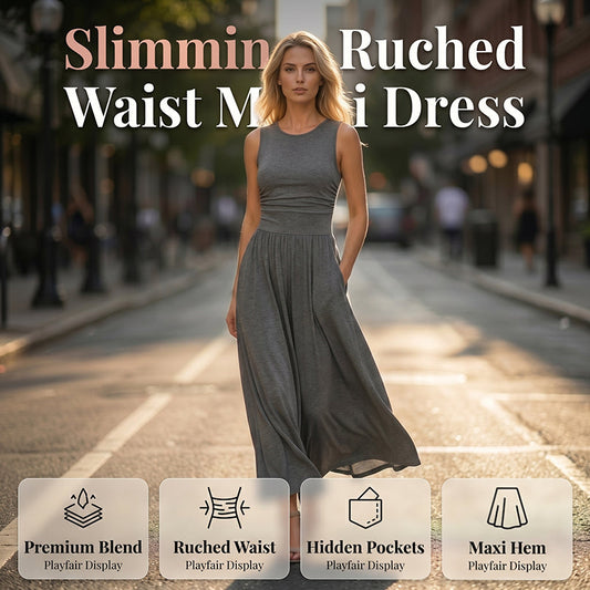 Vestido elegante con fruncido en la cintura y bolsillos para mujer