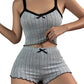 🌸 ¡OFERTA POR TIEMPO LIMITADO 50% DE DESCUENTO! 🎽 Conjunto de Pijama de Cami y Pantalón Corto – Acanalado con Encaje ✨
