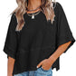 🎉 2026 Sale — Over 54,000 Sold! 👚 Women's Solid Color Splicing Loose Five Points Flare Sleeve T-Shirt – Breathable & Flowy 🌸