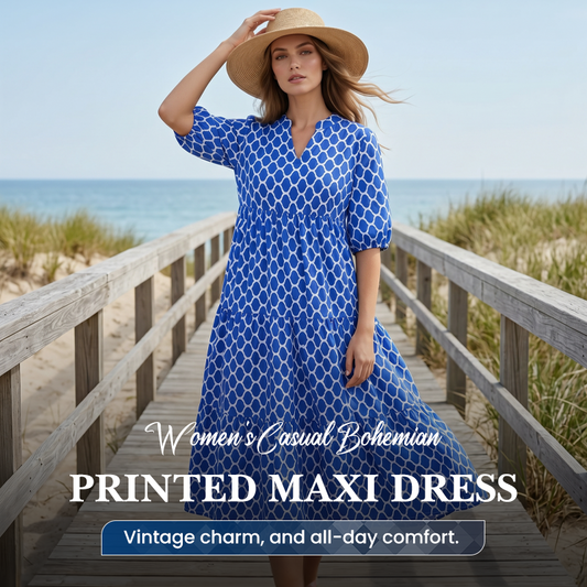 🌺 ¡50% DE DESCUENTO AHORA! ✨ Vestido largo estampado bohemio – Casual, fluido y chic – Vestido largo elegante para vacaciones de verano 👗