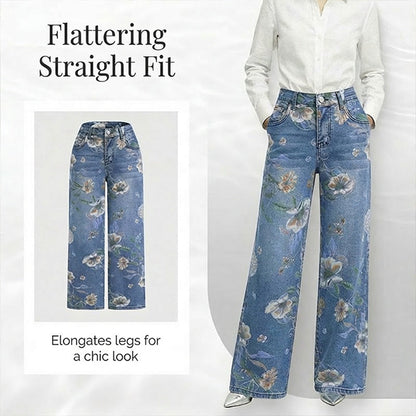 📢📢¡50% DE DESCUENTO! ⏰Vaqueros de mujer con estampado floral y pierna recta