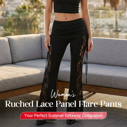 🔥¡Últimas Unidades 50% DESCUENTO!🎉 Pantalones Acampanados con Panel de Encaje Fruncido para Mujer