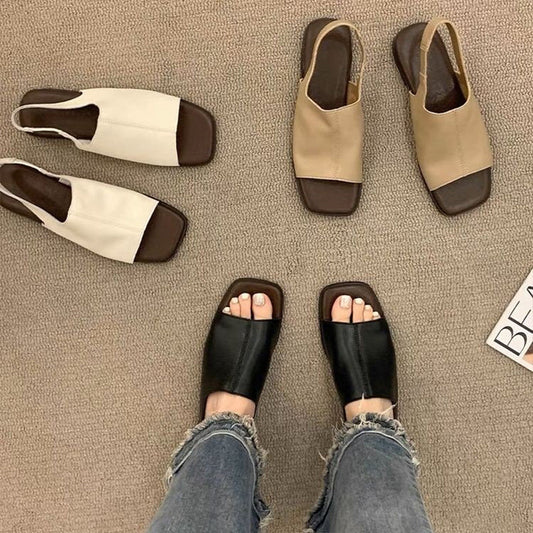 Sandalias retro de mujer con puntera cuadrada y talón abierto