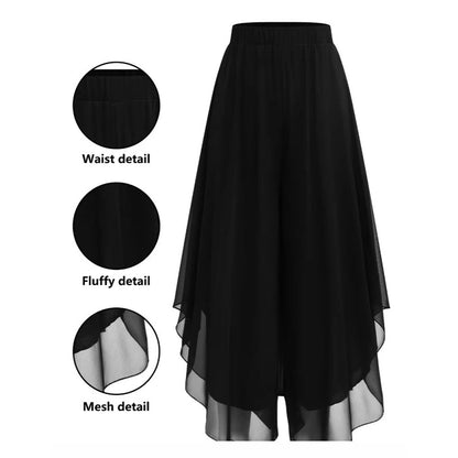 Pantalones de pata ancha de gasa asimétrica para mujer