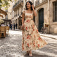 👗 ¡TIEMPO LIMITADO 50% DE DESCUENTO! ✨ Vestido largo plisado con flores – escote cuadrado, mangas con volantes, tiro 🌸 alto