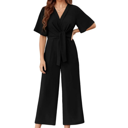 📢📢40% DE DESCUENTO!! ⏰Mono Elegante de Cuello en V con Pierna Ancha y Lazo en la Cintura para Mujer