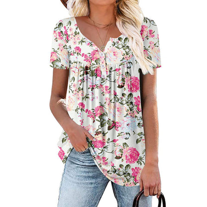 👚 ¡TIEMPO LIMITADO 50% DE DESCUENTO! ✨ Camiseta de botones floral fluida para mujer – informal, ligera, versátil 🌸