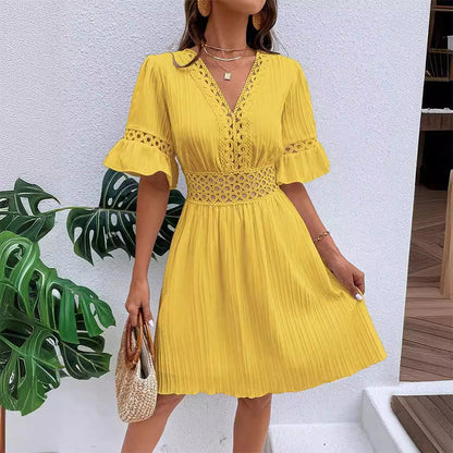 📢📢50% OFF !! ⏰Chic V-Neck Dress with Lace Cutout Details