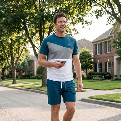 👕 LIMITED-TIME 50% OFF! ✨ Men's Color-Block T-Shirt & Shorts Set – Side Pockets, Breathable, Versatile 🔥
