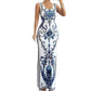 ⏳Time-Limited Special⏰Women's Classic Floral Print Maxi Dress – Bodycon, Side Slit, Porcelain Pattern 💙
