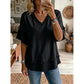 💖Women's Boho V-Neck T-Shirt with Frayed Edges 🌿 – Loose Fit, Breathable Summer Top in Soft Cotton👚