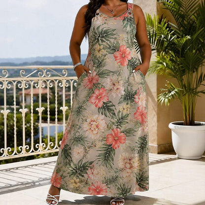 🎉 LIMITED TIME 50% OFF! 👗 Women's Plus Size V-Neck Sleeveless Maxi Dress – Flowy Silhouette & Flattering Floor-Length Design 🌸