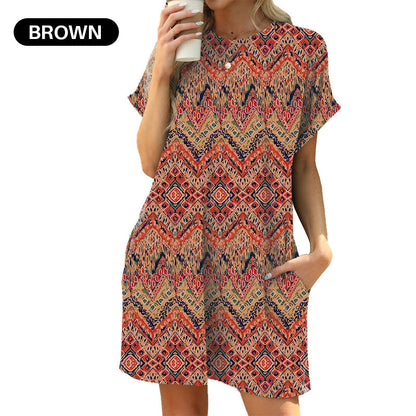 Loose Fit Short Sleeve Dress with Versatile Print Designs